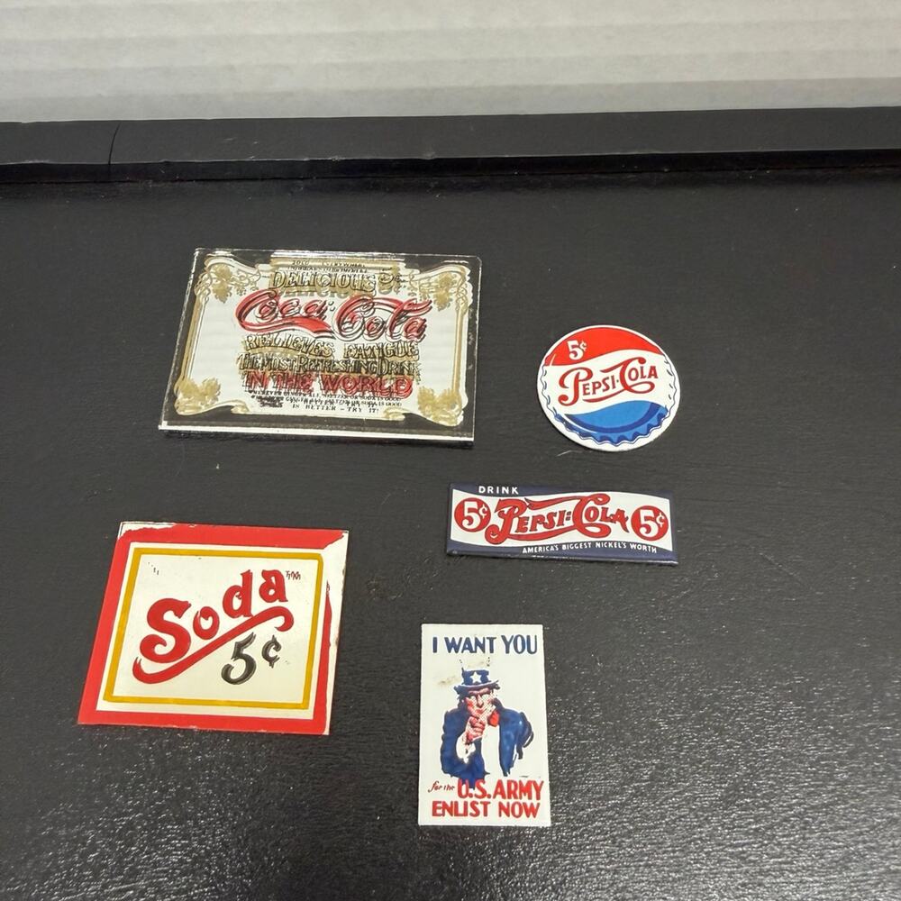 Vintage Look Miniatures Dollhouse Shadow Box Signs Mirrors Advertising 1”-2 1/4”